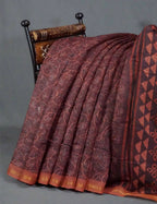 Light Coffee Brown Coloured Discharge Print Semi Chanderi Saree By Gayathri Reddy Designer Studio | Grocsy