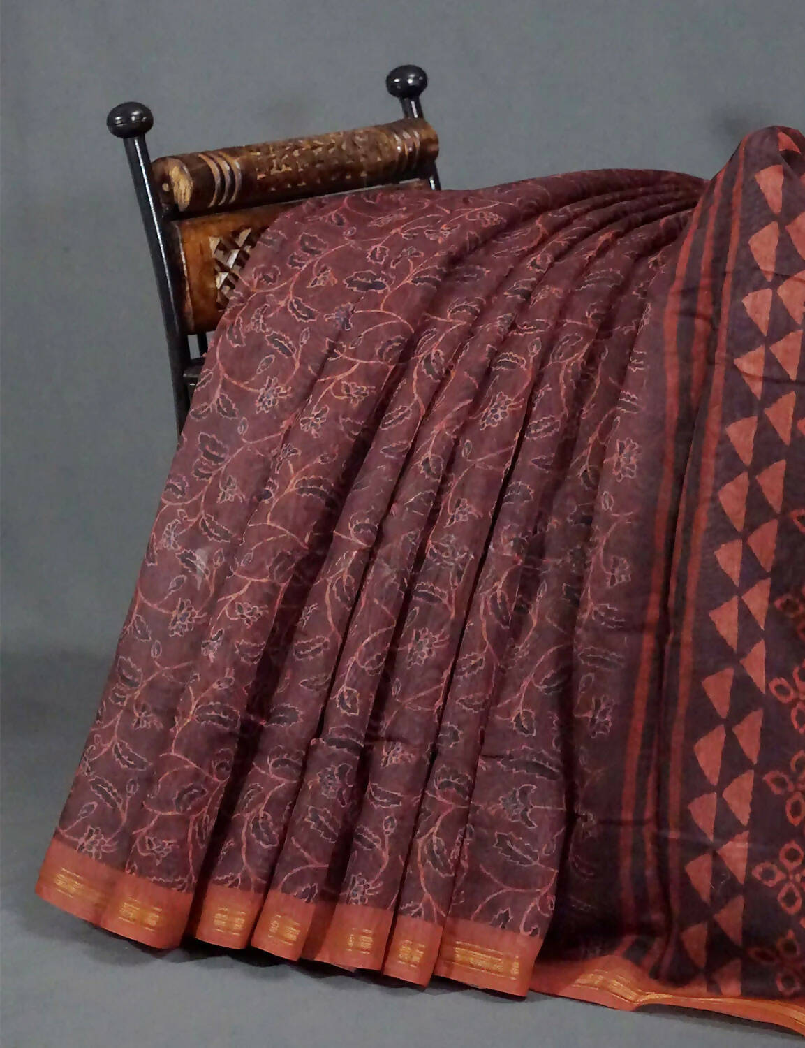 Light Coffee Brown Coloured Discharge Print Semi Chanderi Saree By Gayathri Reddy Designer Studio | Grocsy