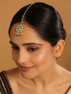 Nuyug 22K Gold-Plated Kundan & Green Stone Embellished Maang Tikka Head Jewellery | Grocsy
