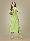 Jyoti Fashion Women's Light Green Rayon Embroidered Kurta Pant Set | Grocsy