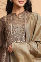 Juniper Women's Brown Rayon Printed Straight Kurta Set | Grocsy