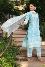 Juniper Women's Skyblue Printed Straight Kurta Sets | Grocsy