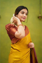 DEIANA'S Beautiful Designer Golden zari Soft Lichi Silk Saree - Yellow | Grocsy