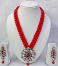 Jewel City Traditional Handcrafted Ethnic Red Beaded Necklace Set with Gold-Plated Finish & Studded Stones  | Grocsy
