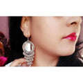 MS Fashion India Antique Silver Oxidized Sun Design Mirror Small Bells Earrings | Grocsy