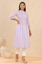 Juniper Women Lilac Cambric Solid A-Line Kurta | Grocsy