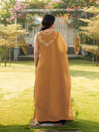 Nikhaar Light Brown Embroidered Art Silk Stitched A Line Kurta Palazzo Dupatta Readymade Suit | Grocsy