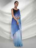Blue Organza Solid Saree With Unstitched Blouse Piece - Shanaya | Grocsy