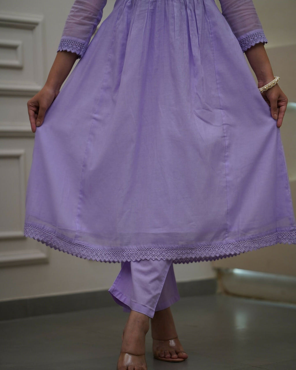 The52 Women's Beautiful Georgette Fabric Thread Work Flared Kurta Pant and Dupatta Set | Grocsy
