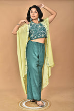 Morchari Women Hand Embroidery Crop Top-Green | Grocsy