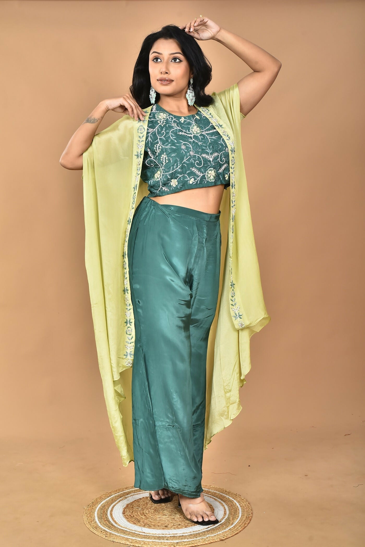Morchari Women Hand Embroidery Crop Top-Green | Grocsy