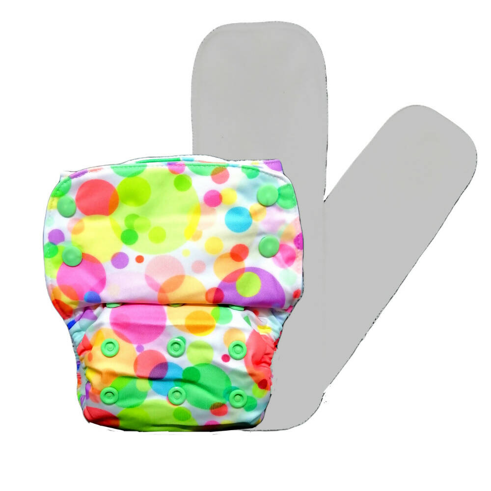 Kindermum Nano Aio Cloth Diaper With 2 Organic Cotton Inserts- Polka hues For Kids | Grocsy