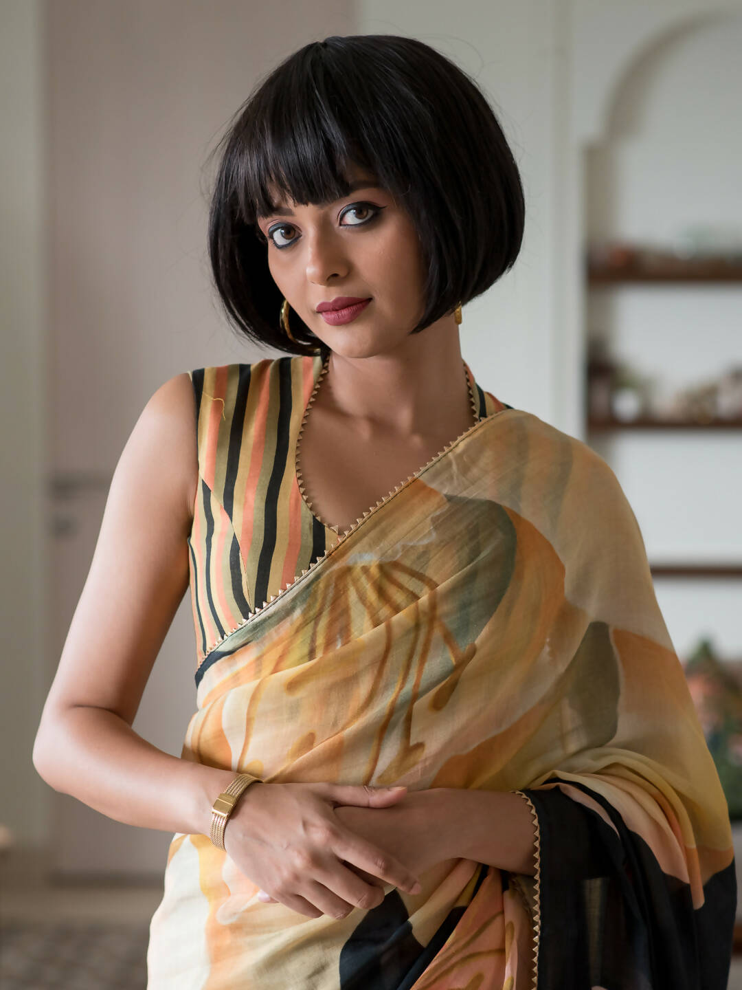 Suta Black Floral Pure Cotton Saree | Grocsy