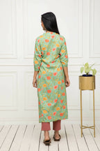 Myshka Women Green Floral Rayon A-Line Round Neck Kurtas | Grocsy