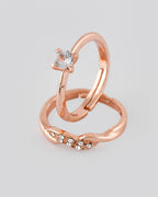 VOJ Stainless Steel Cubic Zirconia Rose Gold-Polished Adjustable Ring Set for Couple | Grocsy