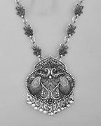 VOJ Silver Plated Oxidized Long Necklace with Earring Set | Grocsy
