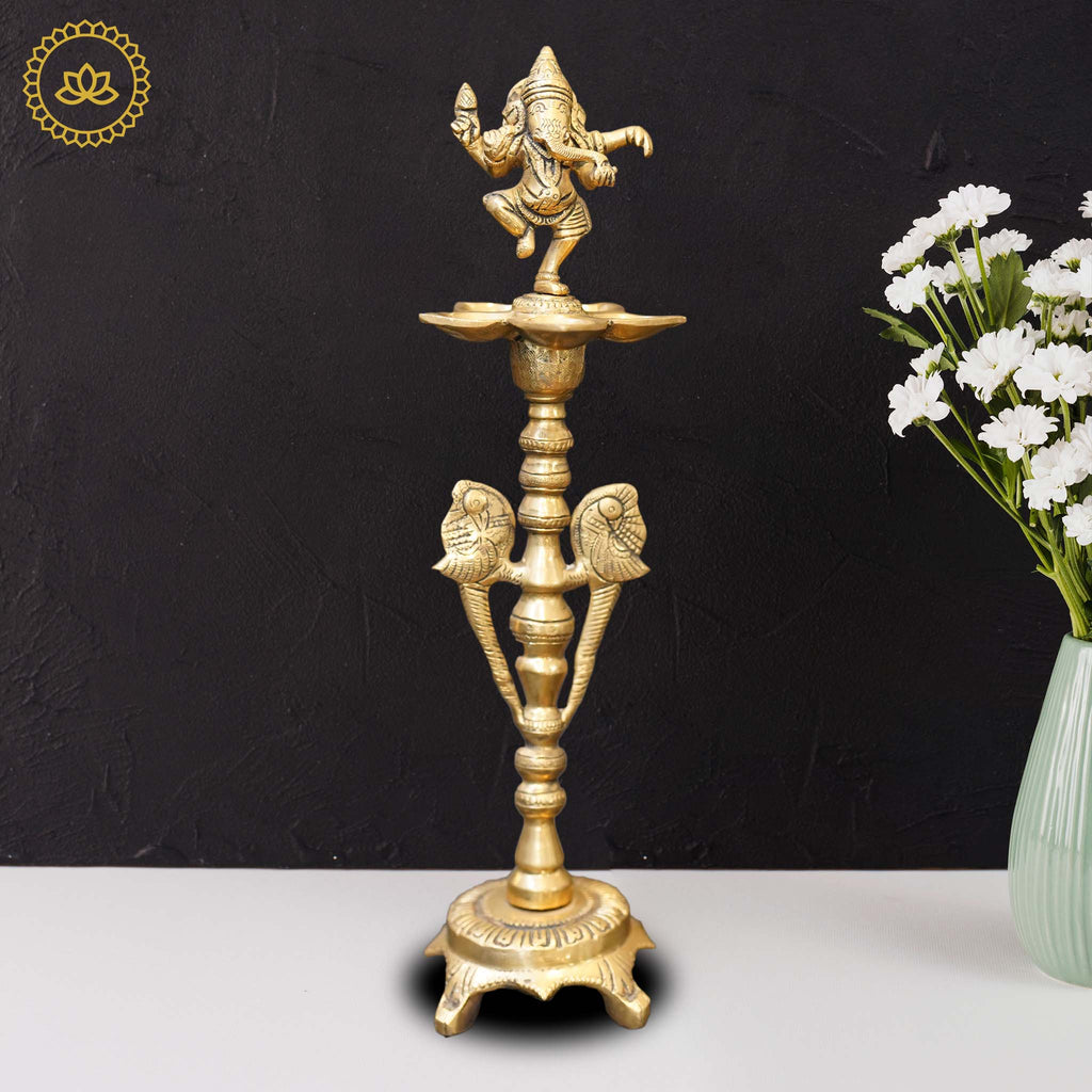 Brass Ganesha Diya with Five Oil Wicks | Grocsy