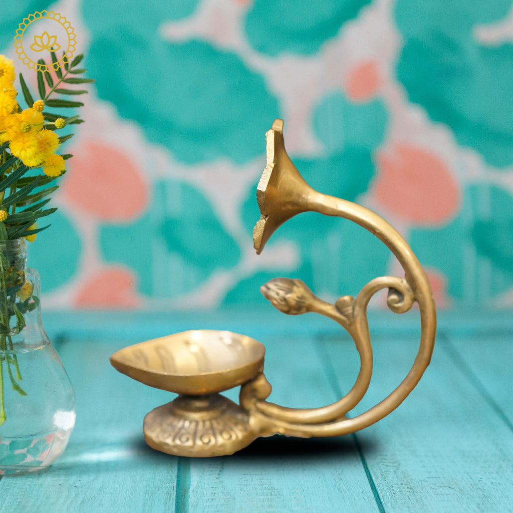 Brass Hibiscus Flower Diya with Leaf | Grocsy