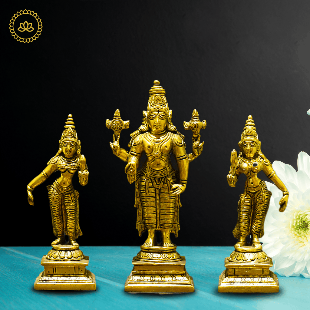 Brass Sri Devi and Bhudevi - Divine Goddesses of Harmony and Abundance | Grocsy