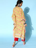 Yufta Bright Yellow Printed Kaftan Kurta | Grocsy