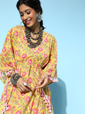 Yufta Bright Yellow Printed Kaftan Kurta | Grocsy