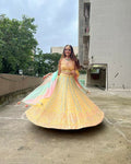 Jyoti Fashion Yellow Thread Embroidered Heavy Dola Silk Designer Lehenga Choli with Dupatta | Grocsy