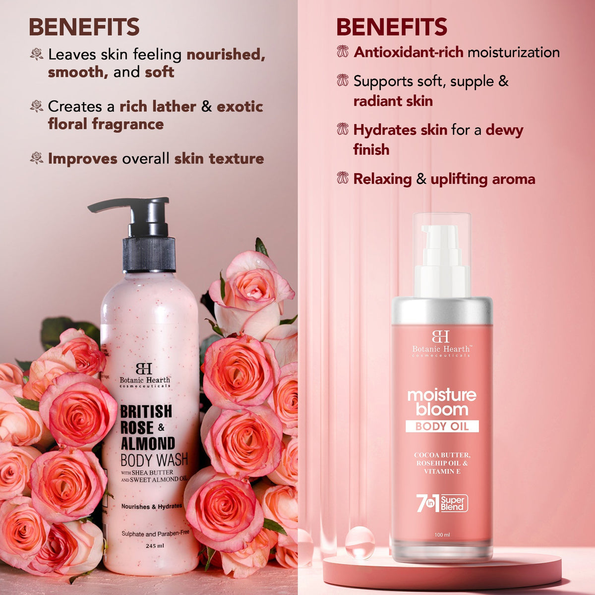Botanic Hearth British Rose Bodywash & Moisture Bloom Body Oil | Grocsy