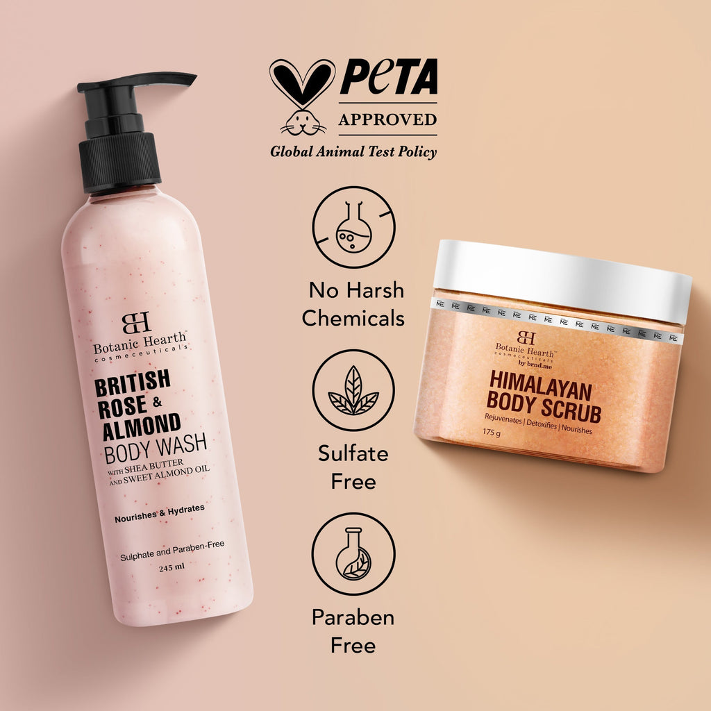 Botanic Hearth British Rose with Almond Bodywash & Himalayan Scrub | Grocsy