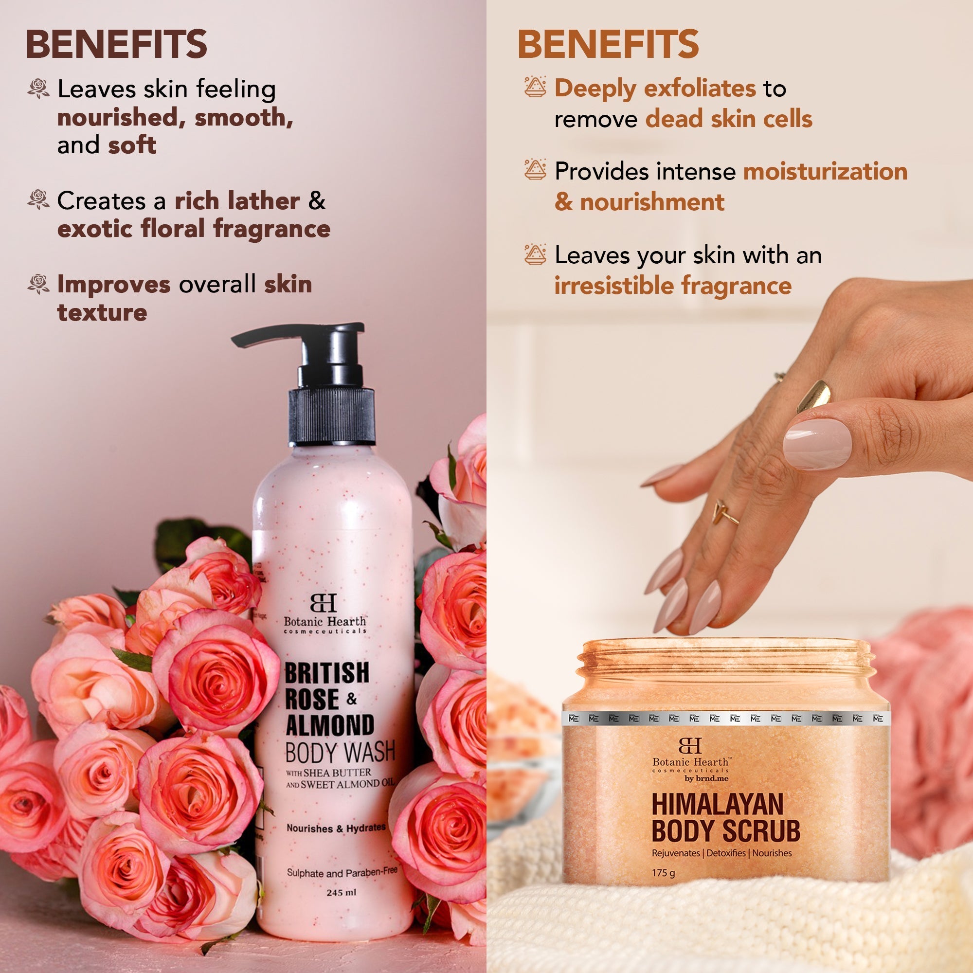Botanic Hearth British Rose with Almond Bodywash & Himalayan Scrub | Grocsy