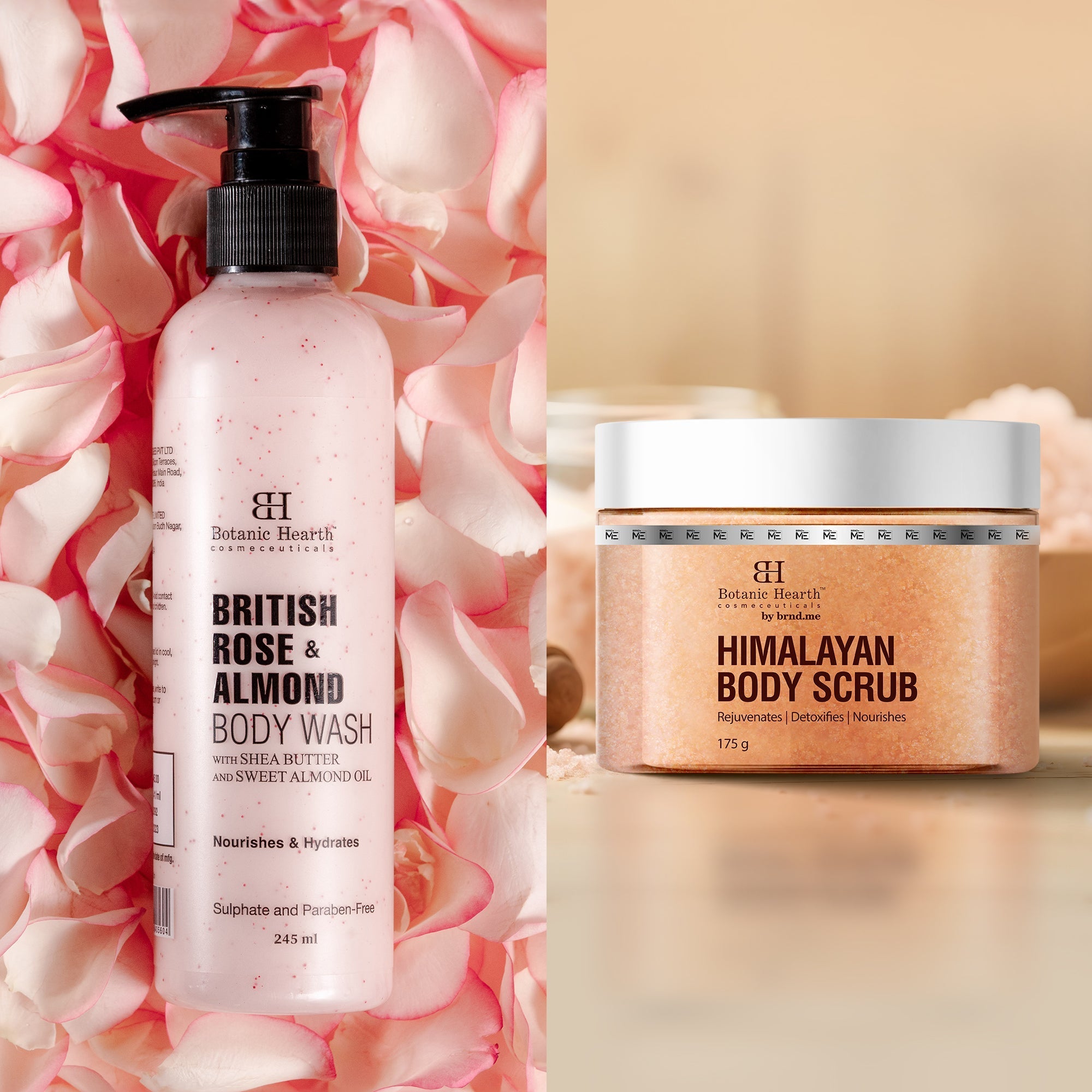 Botanic Hearth British Rose with Almond Bodywash & Himalayan Scrub | Grocsy