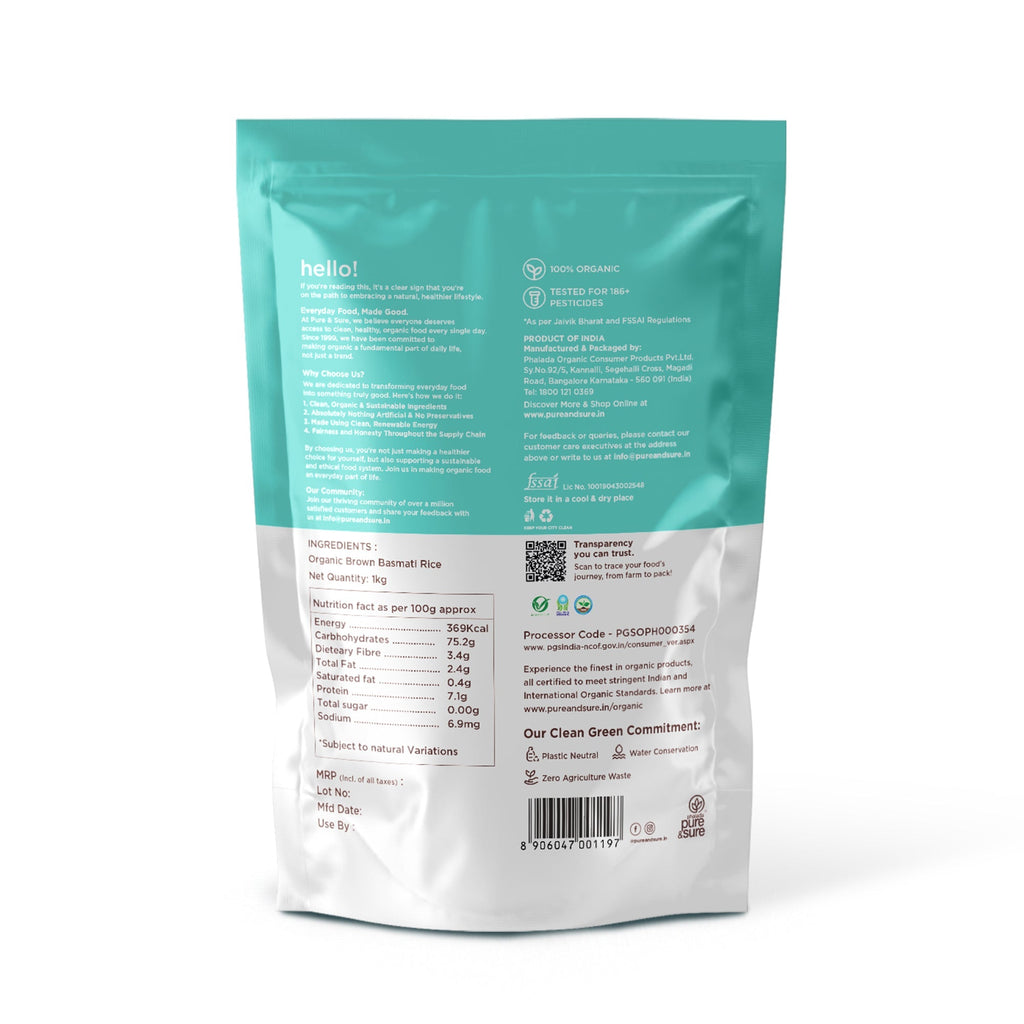 Pure & Sure Organic Basmati Rice - Brown | Grocsy