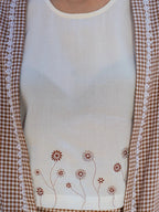 Yufta Brown Cotton Checks Print Co Ord Set With Embroidery | Grocsy