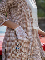 Yufta Brown Cotton Checks Print Co Ord Set With Embroidery | Grocsy