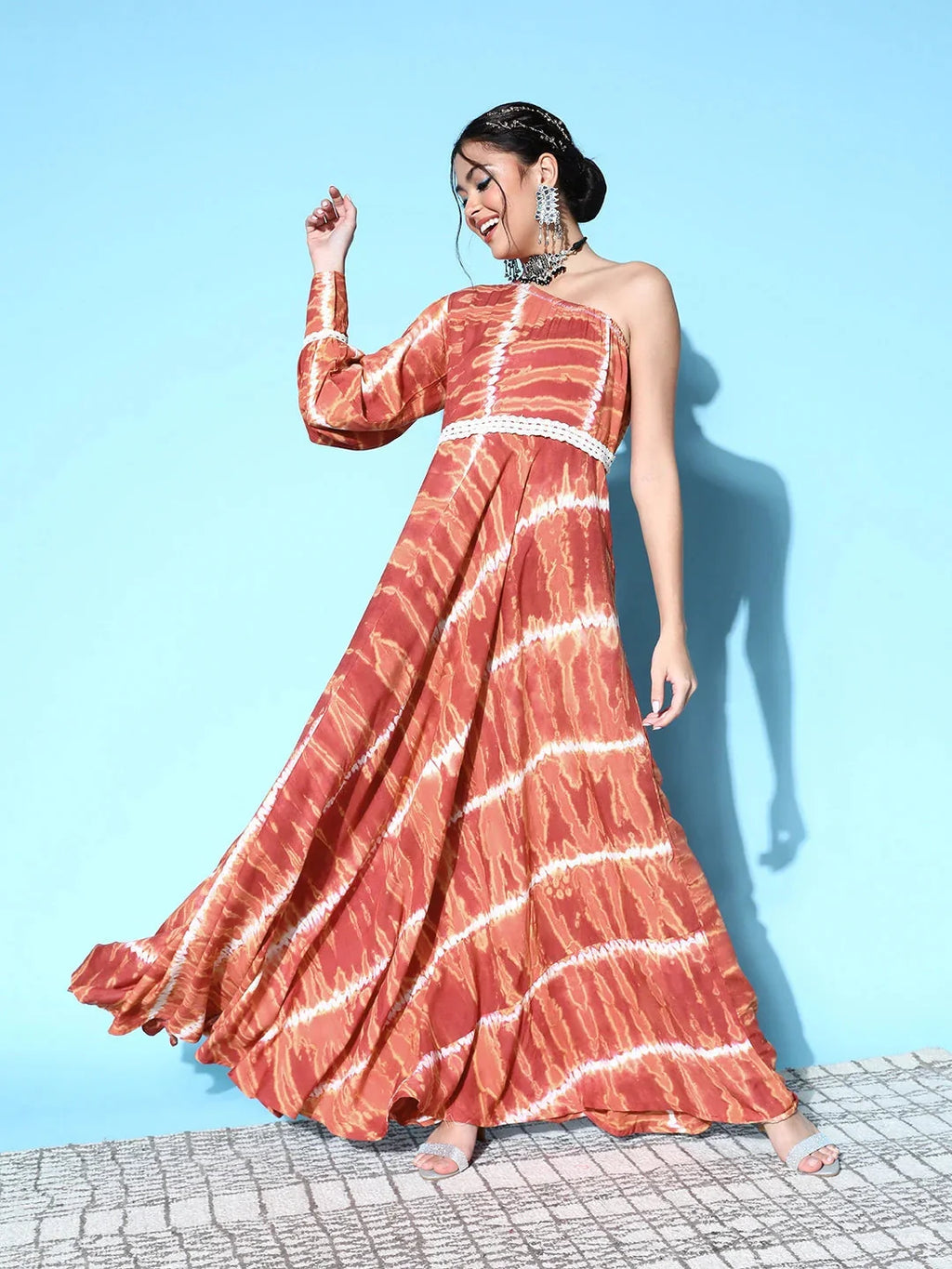Yufta Brown One Shoulder Maxi Dress | Grocsy