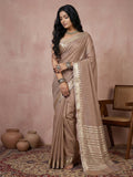 Anaita Brown Cotton Saree With Blouse | Grocsy