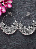 Mominos Fashion Silver-Plated Peacock Design Chandbali Earrings