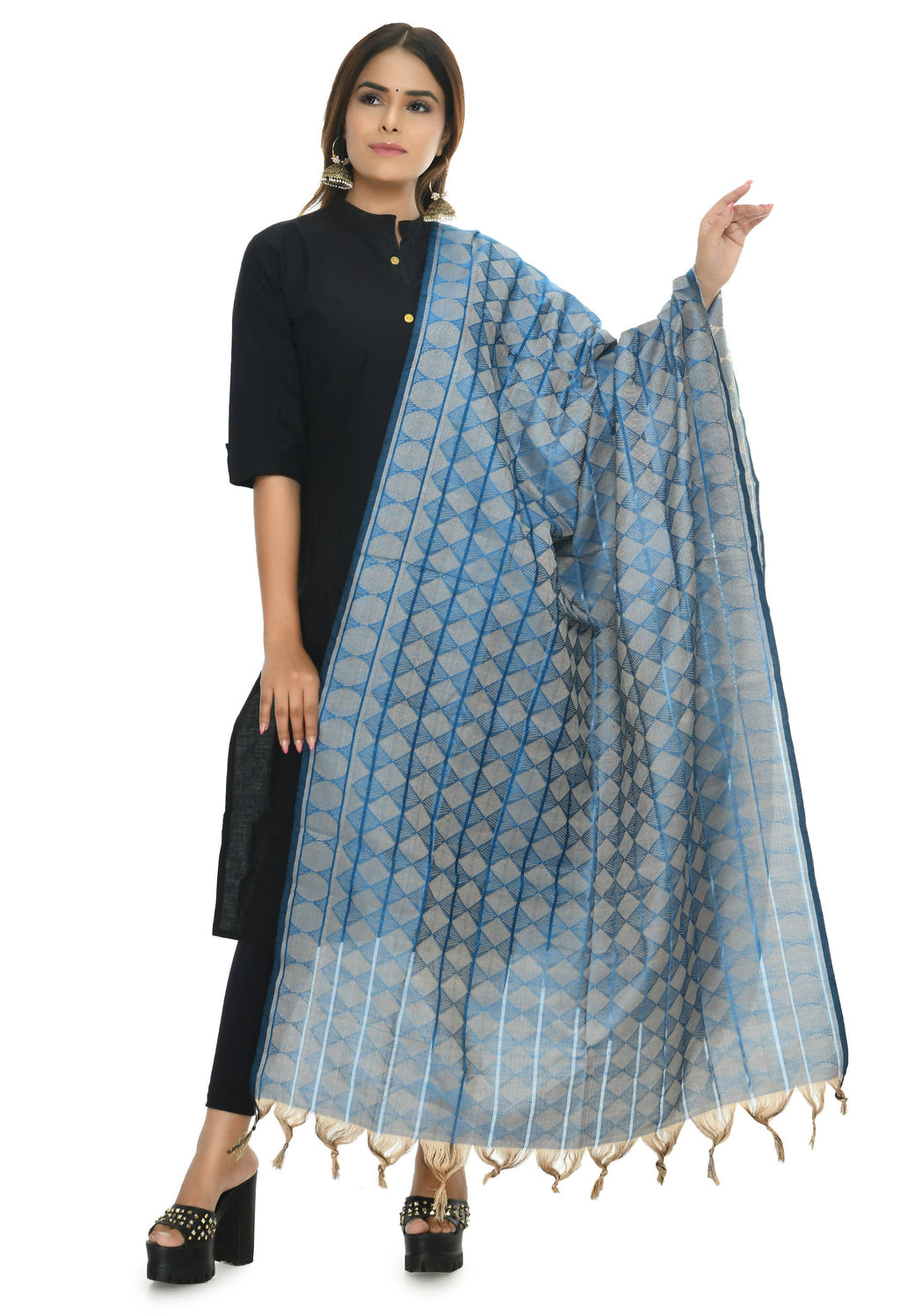 Mominos Fashion Moeza Handloom Cotton Blue Dupatta | Grocsy
