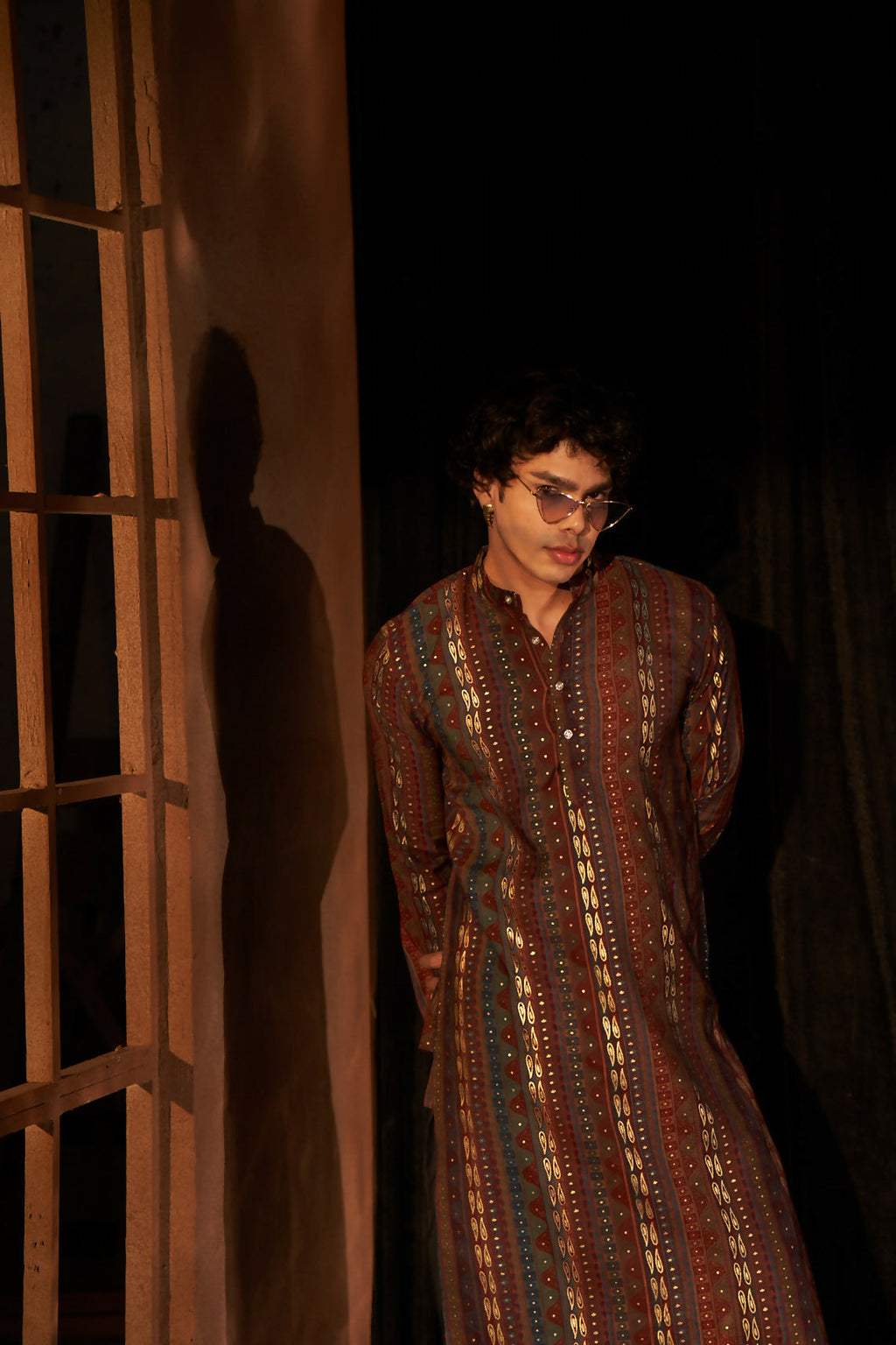 Brown Modal Silk Designer Printed Men's Kurta Set - Mahotsav | Grocsy