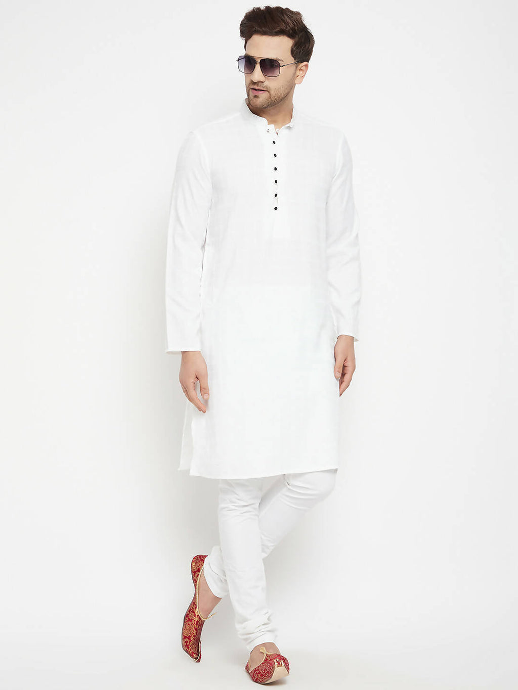 Even Apparels White Viscose Long Men's Kurta With Band Collar | Grocsy