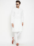 Even Apparels White Viscose Long Men's Kurta With Band Collar | Grocsy