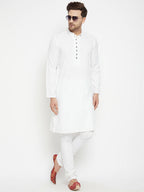 Even Apparels White Viscose Long Men's Kurta With Band Collar | Grocsy