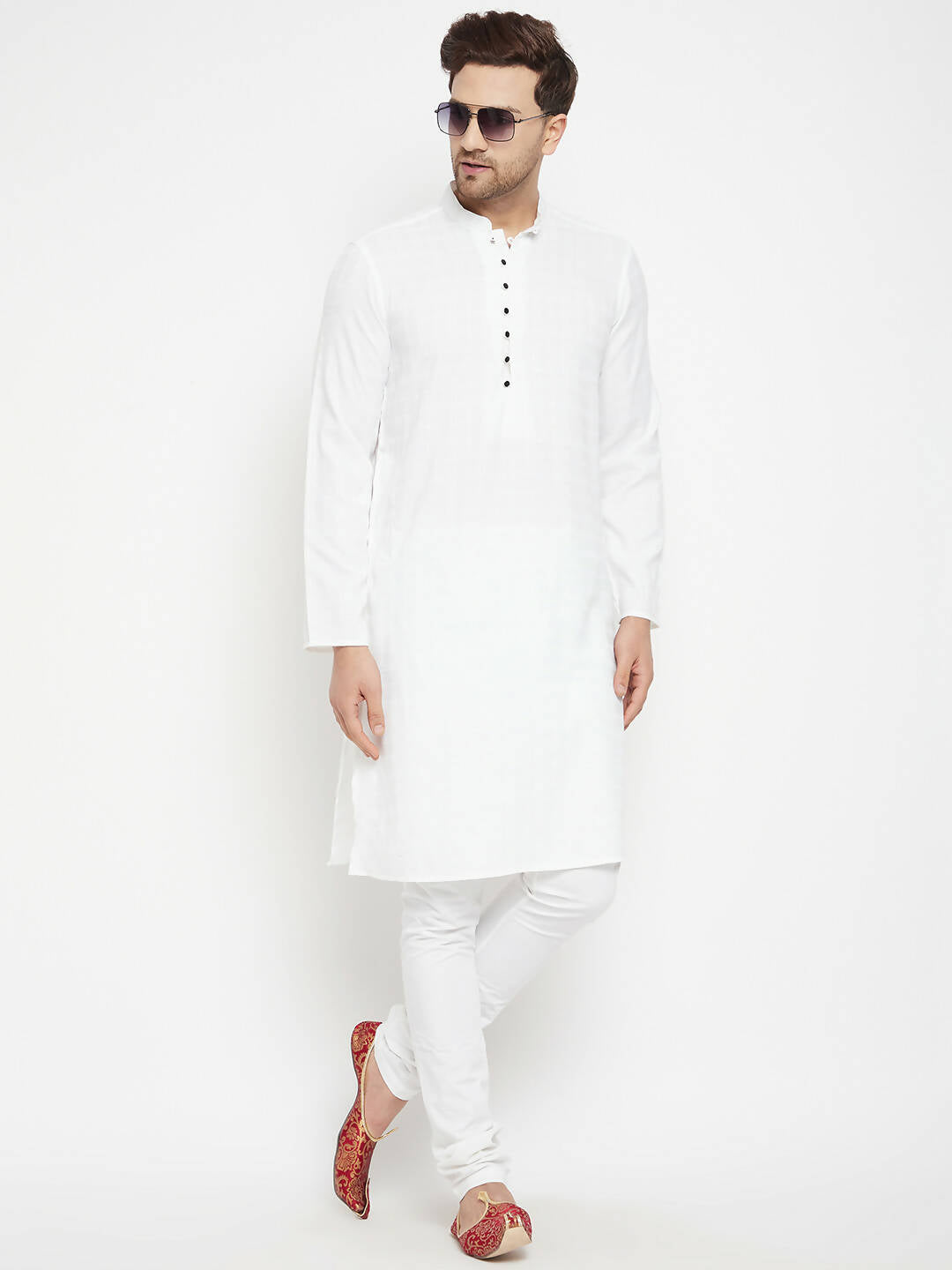 Even Apparels White Viscose Long Men's Kurta With Band Collar | Grocsy