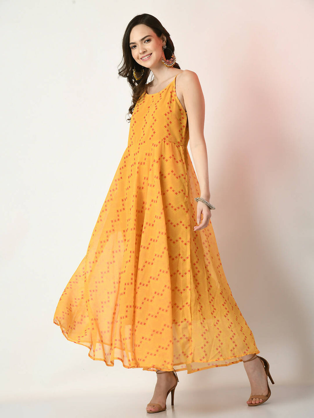 Myshka Women's Yellow Empire Printed Dress | Grocsy