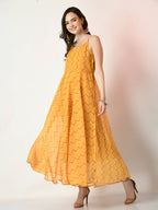 Myshka Women's Yellow Empire Printed Dress | Grocsy