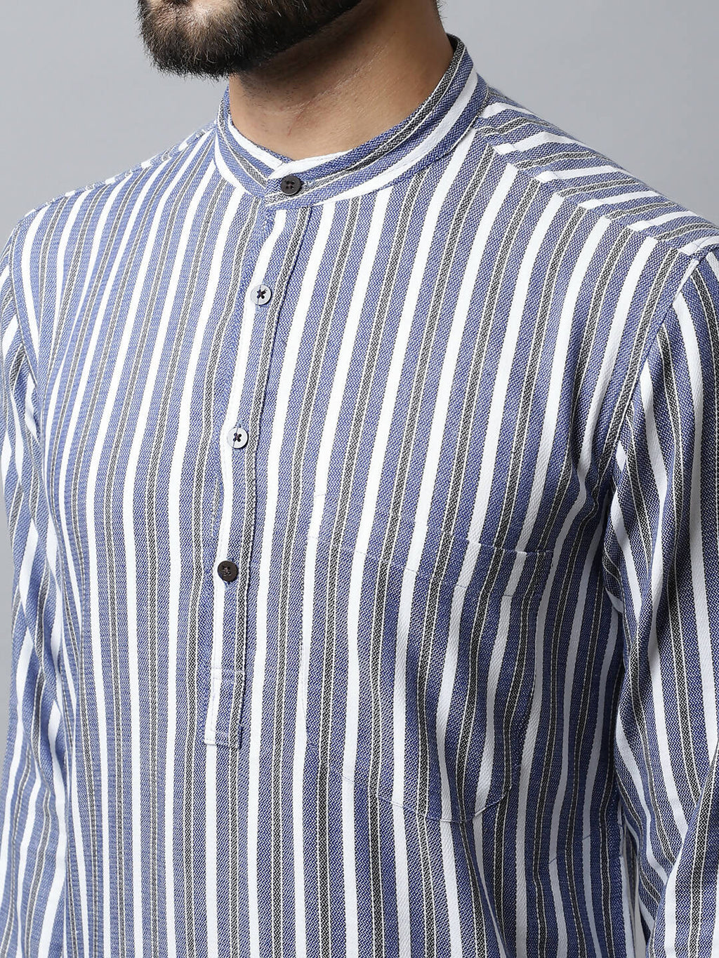Even Apparels Blue Color Pure Cotton Men's Kurta With Band Collar (STR1168) | Grocsy