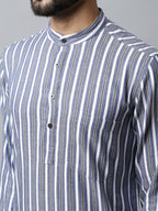 Even Apparels Blue Color Pure Cotton Men's Kurta With Band Collar (STR1168) | Grocsy