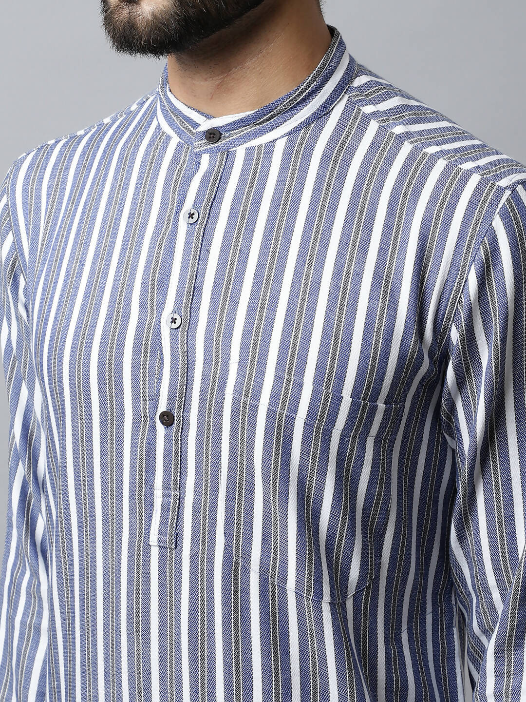 Even Apparels Blue Color Pure Cotton Men's Kurta With Band Collar (STR1168) | Grocsy