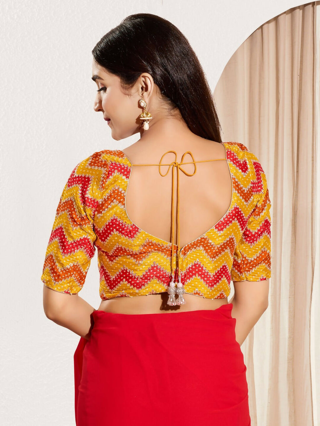 Joban Fashion Yellow Chiffon Padded Blouse With Square Neck Elbow Sleeves | Grocsy