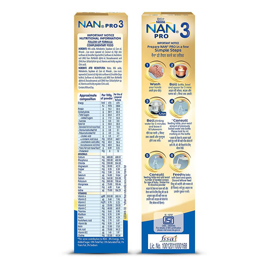 Nestle Nan Pro 3 Follow-Up Formula Powder After 12 Upto 18 Months Infants Stage 3 | Grocsy