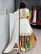 Yash Enterprise Off White Rayon Cotton Embroidery Semi Stitched Navratri Top Chaniya Choli | Grocsy